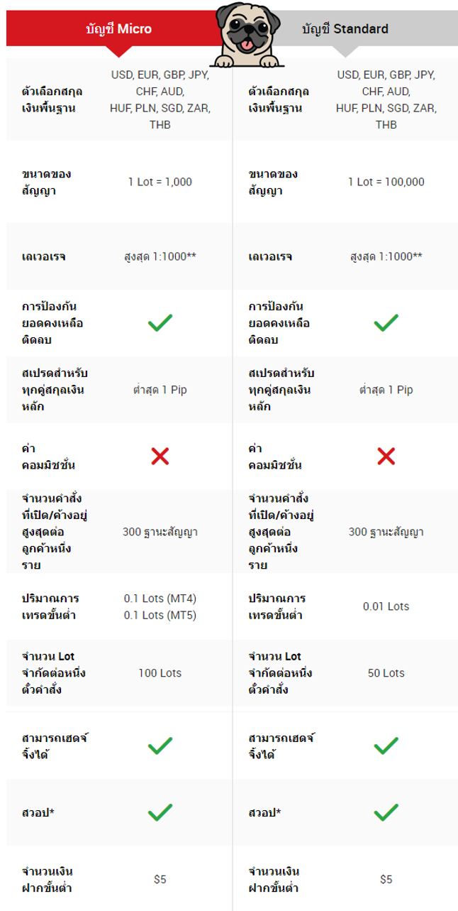 ความแตกต่างระหว่างบัญชี Micro และ Standard โบรกเกอร์ XM