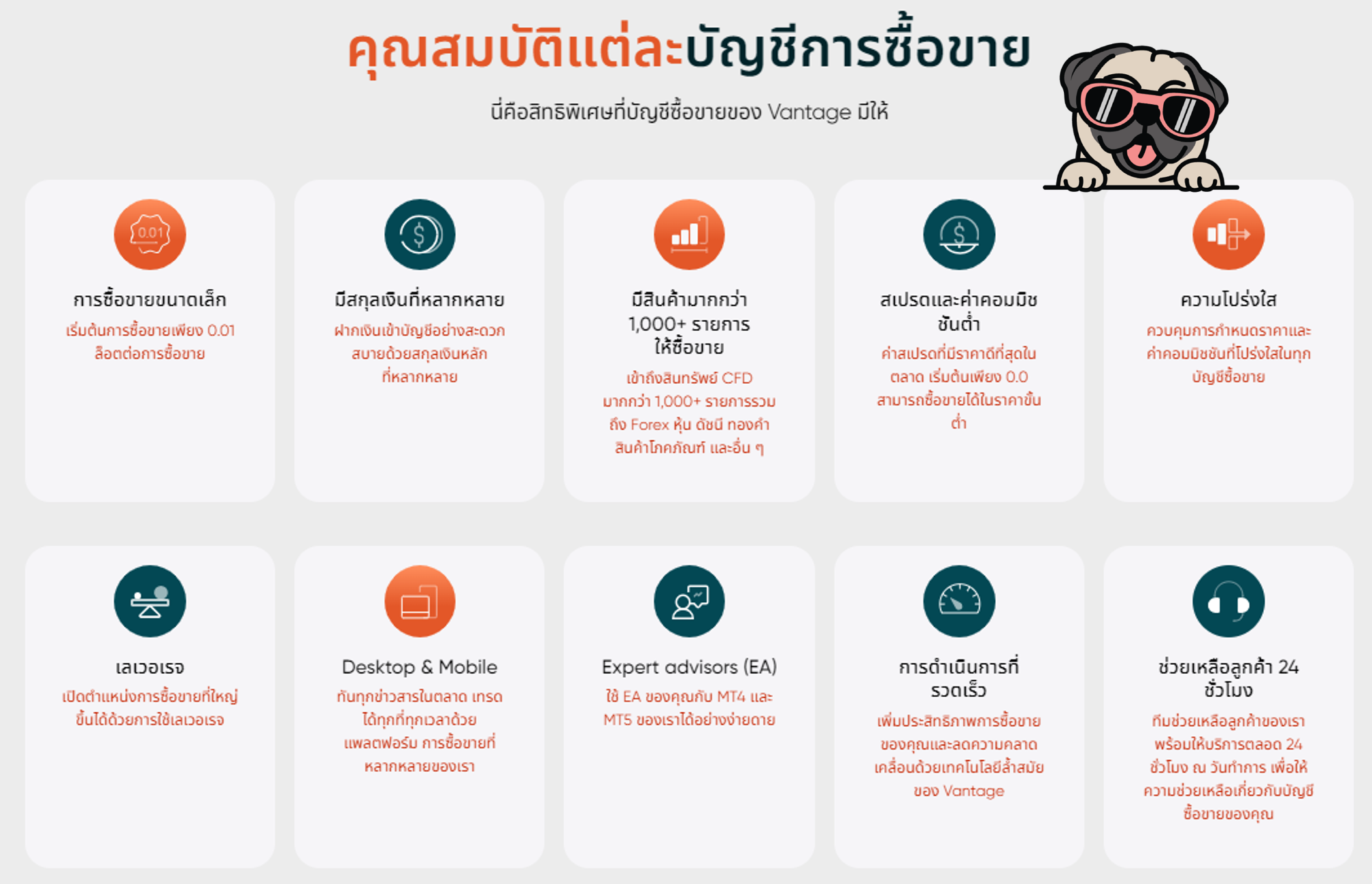 คุณสมบัติแต่ละบัญชีของโบรกเกอร์ vantagemarkets