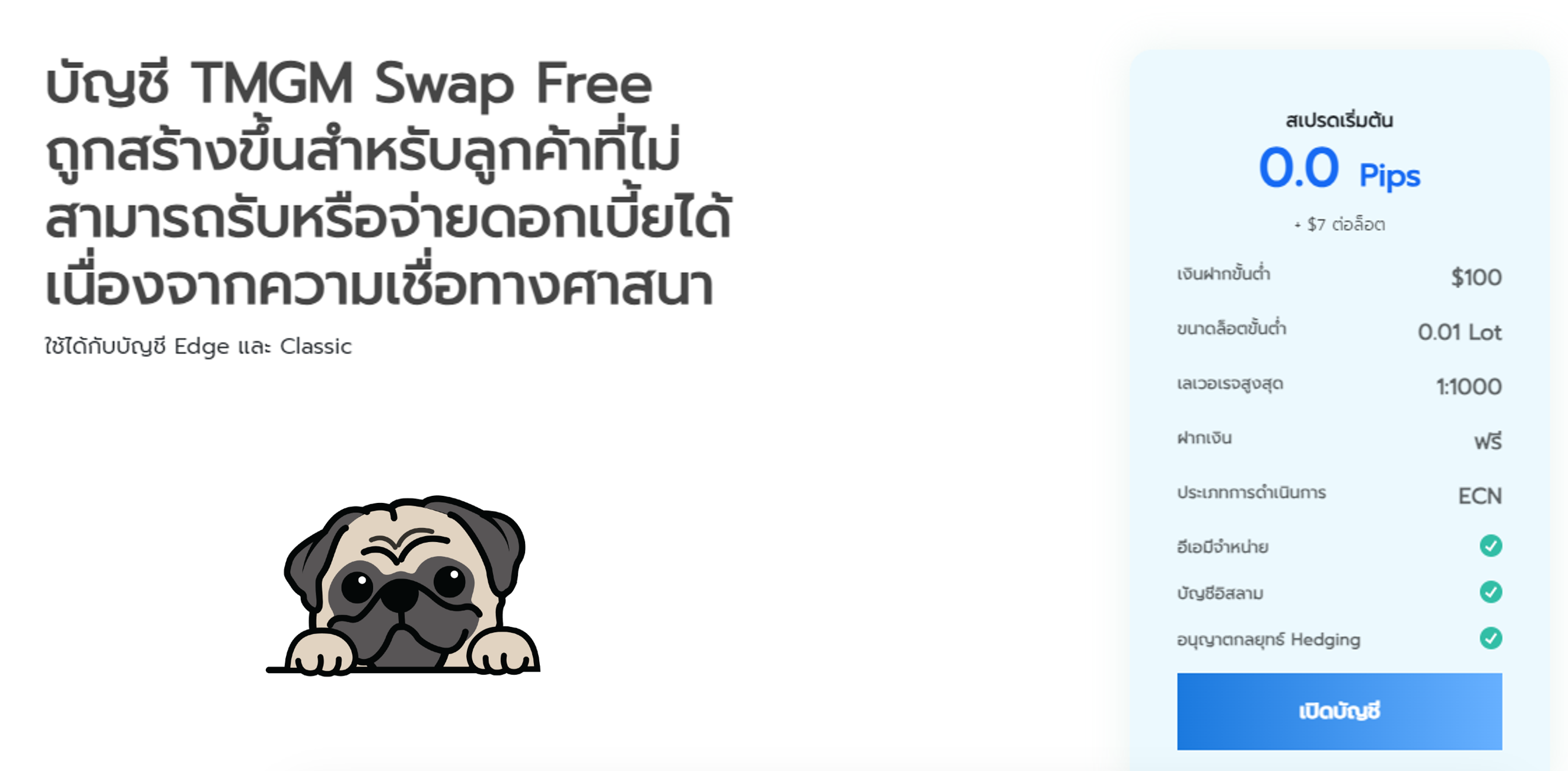 ประเภทบัญชี Swap Free ของโบรกเกอร์ tmgm