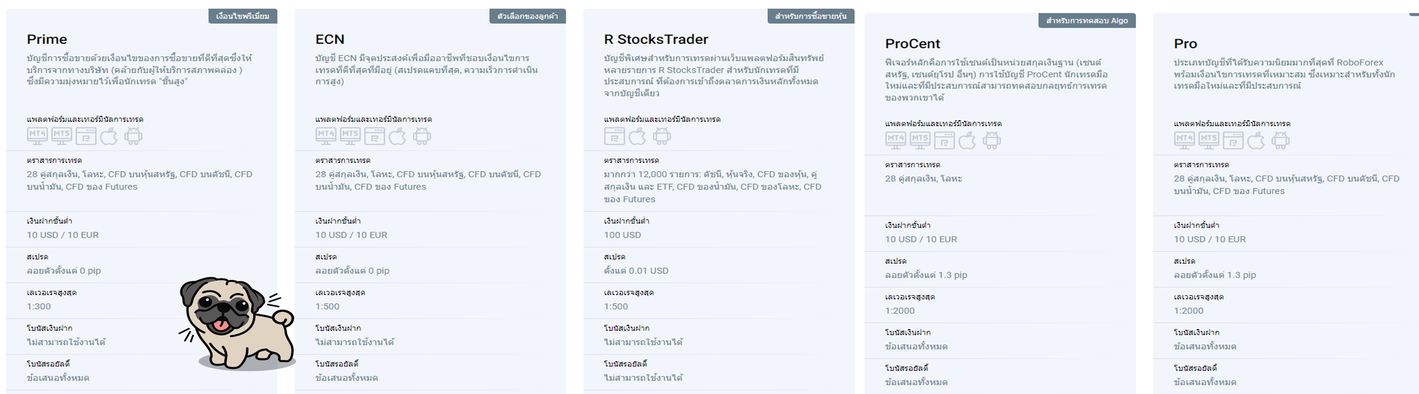 ประเภทบัญชีการของโบรกเกอร์ roboforex