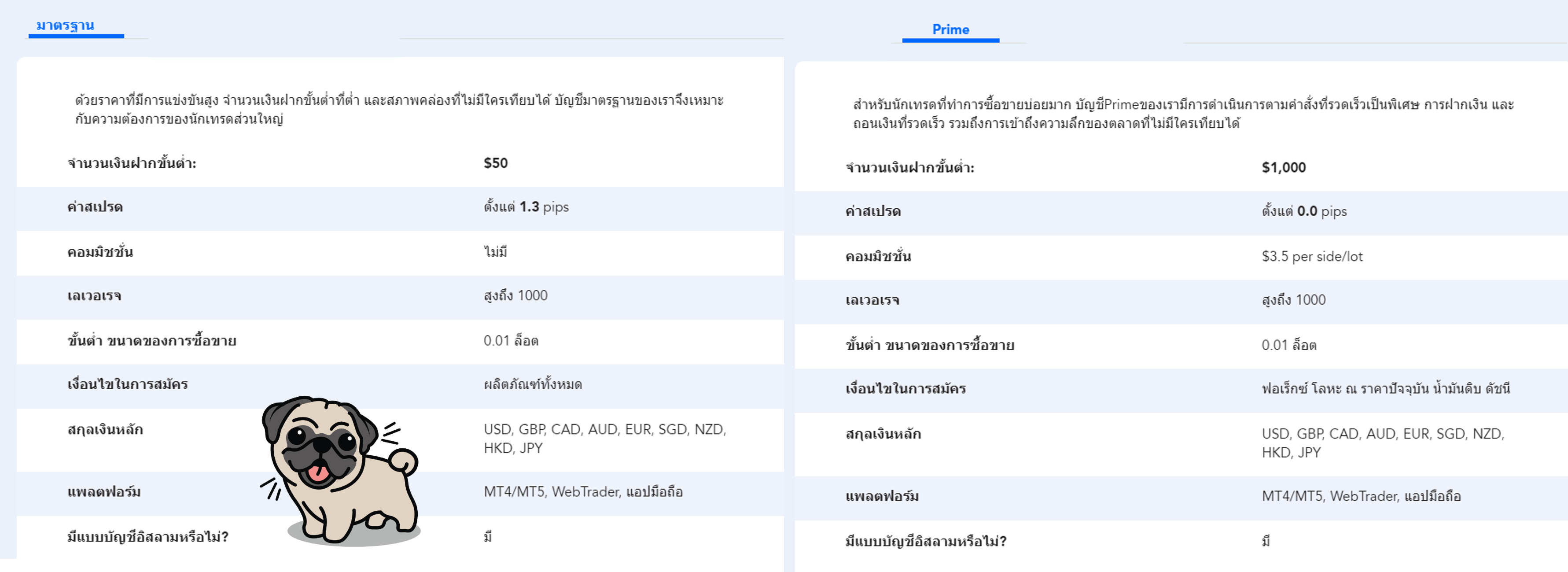 ประเภทบัญชีของโบรกเกอร์ PU Prime